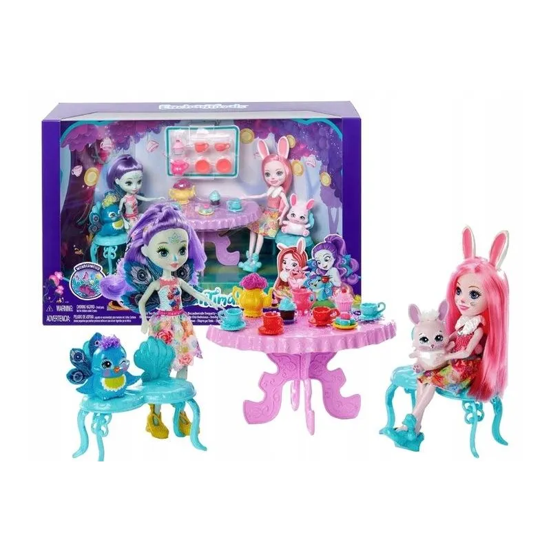 ENCHANTIMALS SPOTKANIE PRZY HERBATCE + LALKI BREE BUNNY I PATTER PEACOCK FIGURKI ZWIERZĄTEK I AKCESORIA 4+