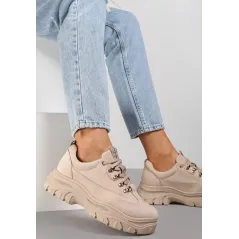 BEŻOWE ZAMSZOWE SNEAKERSY Z GRUBĄ PODESZWĄ ROZMIAR 36