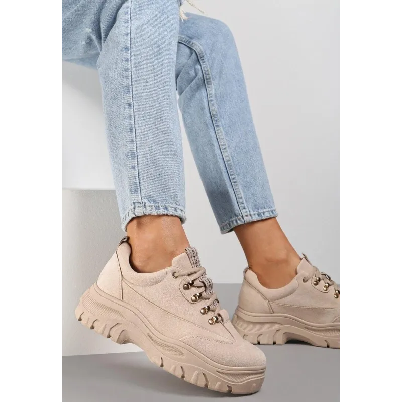 BEŻOWE ZAMSZOWE SNEAKERSY Z GRUBĄ PODESZWĄ ROZMIAR 36