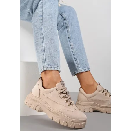 BEŻOWE ZAMSZOWE SNEAKERSY Z GRUBĄ PODESZWĄ ROZMIAR 36