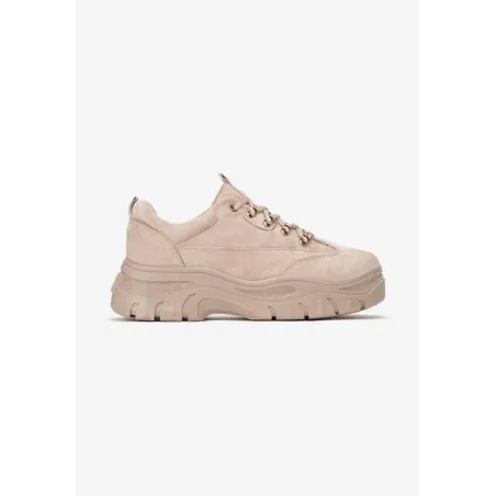 Beżowe Zamszowe Sneakersy Z Grubą Podeszwą Rozmiar 36