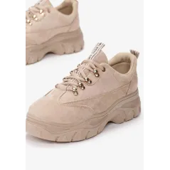 BEŻOWE ZAMSZOWE SNEAKERSY Z GRUBĄ PODESZWĄ ROZMIAR 36