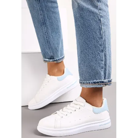 Sneakersy Na Płaskiej Podeszwie Wiązane Z Modną Wstawką Biało-Niebieskie Rozmiar 40 Sneakersy Na Płaskiej Podeszwie Wiązane Z Modną Wstawką Biało-Niebieskie Rozmiar 40