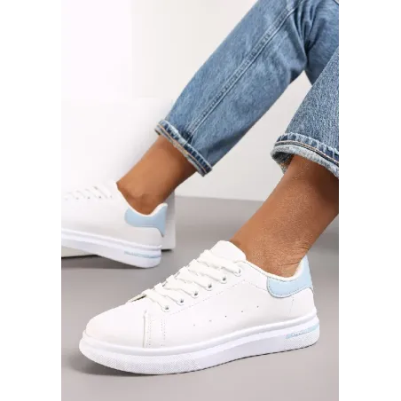 Sneakersy Na Płaskiej Podeszwie Wiązane Z Modną Wstawką Biało-Niebieskie Rozmiar 40