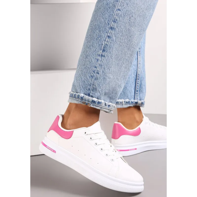BIAŁO-FUKSJOWE WIĄZANE SNEAKERSY NA PŁASKIEJ PODESZWIE ROZMIAR 37