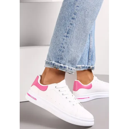 BIAŁO-FUKSJOWE WIĄZANE SNEAKERSY NA PŁASKIEJ PODESZWIE ROZMIAR 37