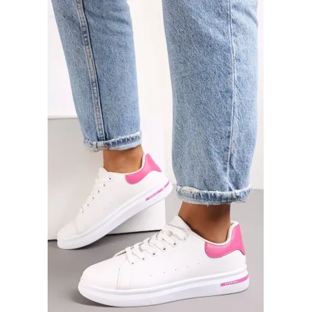 Biało-Fuksjowe Wiązane Sneakersy Na Płaskiej Podeszwie Rozmiar 37