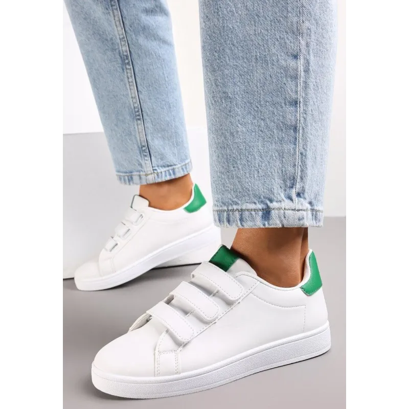 BIAŁO-ZIELONE SNEAKERSY Z TRZEMA PASKAMI NA RZEP ROZMIAR 38