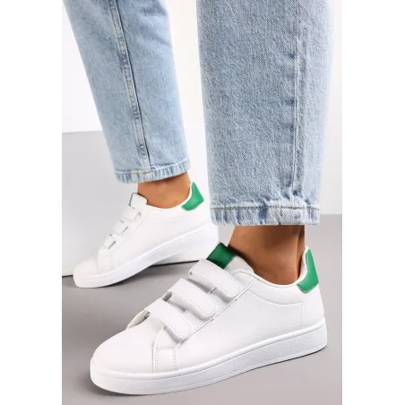 BIAŁO-ZIELONE SNEAKERSY Z TRZEMA PASKAMI NA RZEP ROZMIAR 38