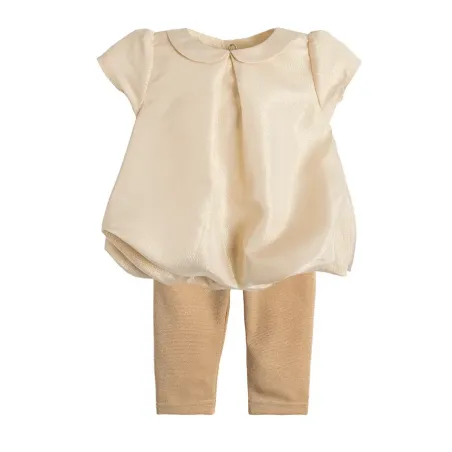 BLUZKA DZIEWCZĘCA Z KRÓTKIM RĘKAWEM + LEGGINSY ZŁOTE 98CM COOL CLUB