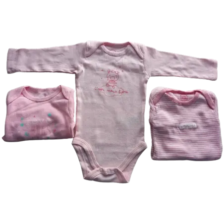 BAWEŁNIANE BODY Z DŁUGIM RĘKAWEM DLA DZIEWCZYNKI TRZYPAK W ODCIENIACH RÓŻU 62CM COOL CLUB