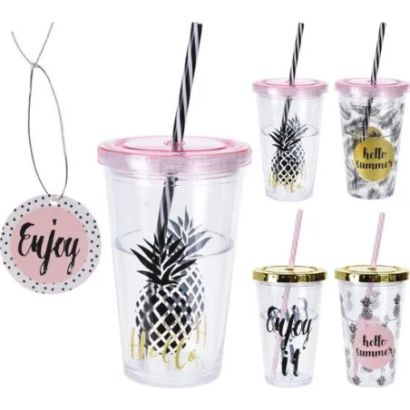 Kubek Ze Słomką I Pokrywką Hello Summer 500Ml Kubek Ze Słomką I Pokrywką Hello Summer 500Ml