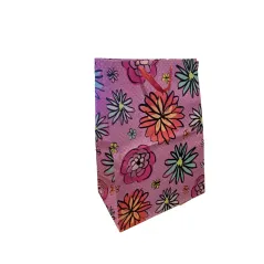 TOREBKA PREZNTOWA RÓŻOWA W KWIATY 37.5 x 21 x 50.8 CM