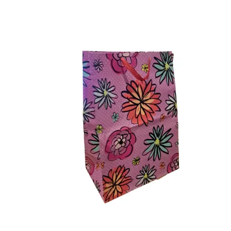 TOREBKA PREZNTOWA RÓŻOWA W KWIATY 37.5 x 21 x 50.8 CM