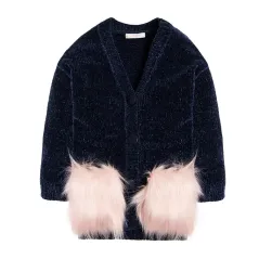 SWETER DZIEWCZĘCY ROZPINANY GRANATOWY FUTERKOWE KIESZENIE 152CM COOL CLUB