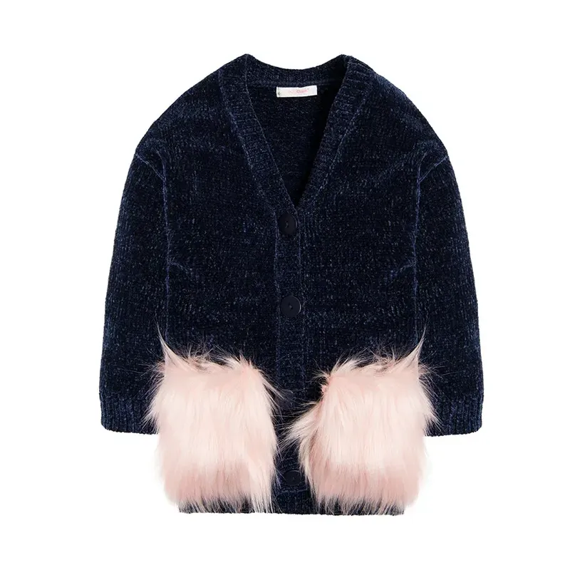 SWETER DZIEWCZĘCY ROZPINANY GRANATOWY FUTERKOWE KIESZENIE 152CM COOL CLUB