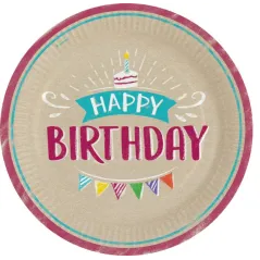 TALERZYKI PAPIEROWE HAPPY BIRTHDAY 28CM 8 SZT