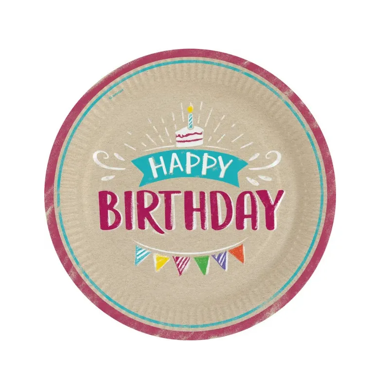 TALERZYKI PAPIEROWE HAPPY BIRTHDAY 28CM 8 SZT
