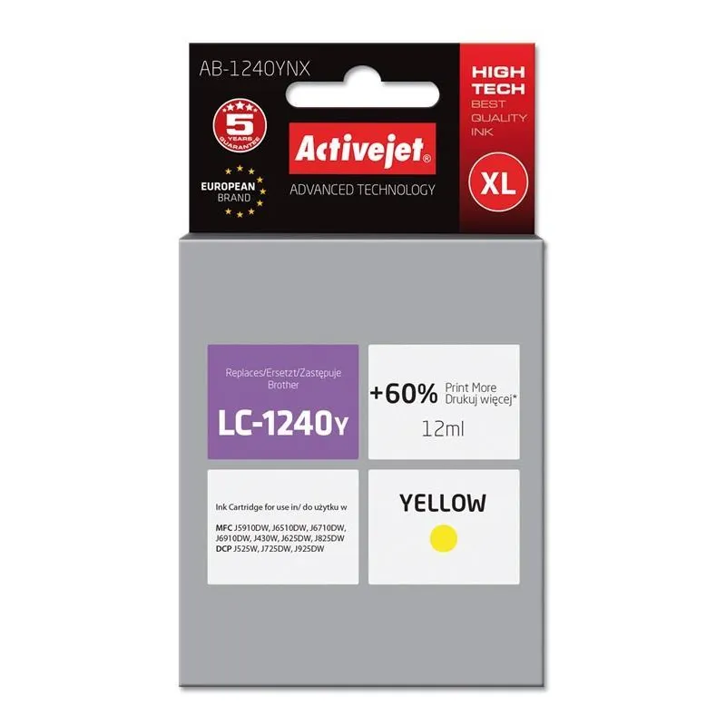 TUSZ  ŻÓŁTY DO DRUKARKI BROTHER LC1220Y LC1240Y ACTIVEJET AB-1240YNX