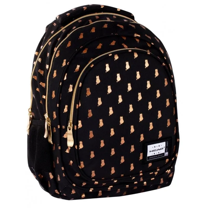 TRZYKOMOROWY PLECAK SZKOLNY GOLDEN KITTY HEAD