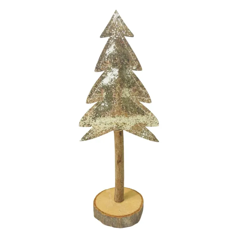 CHOINKA ZŁOTA Z MATERIAŁU OSADZONA NA PNIU 24 CM