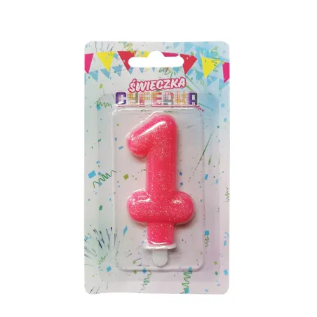ŚWIECZKA CYFRA 1 ŻELOWA RÓŻOWA 7 CM