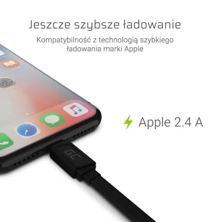 Kabel Lightning Płaski 25 Cm Z Obsługą Szybkiego Ładowania Apple 2.4A Gcmatte