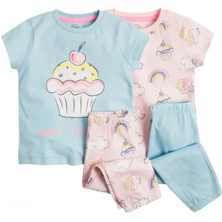 PIŻAMA DZIEWCZĘCA Z KRÓTKIM RĘKAWEM MUFFINY 2 SZTUKI RÓŻOWA NIEBIESKA 98 CM COOL CLUB