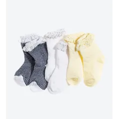SKARPETKI DZIEWCZĘCE PASKI BIAŁE ECRU 3 SZT. 16/18 CM COOL CLUB