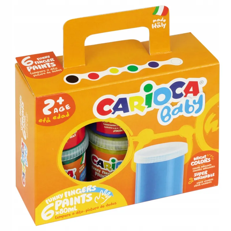 FARBY DO MALOWANIA PALCAMI CARIOCA BABY 6 X 80 ML 2+