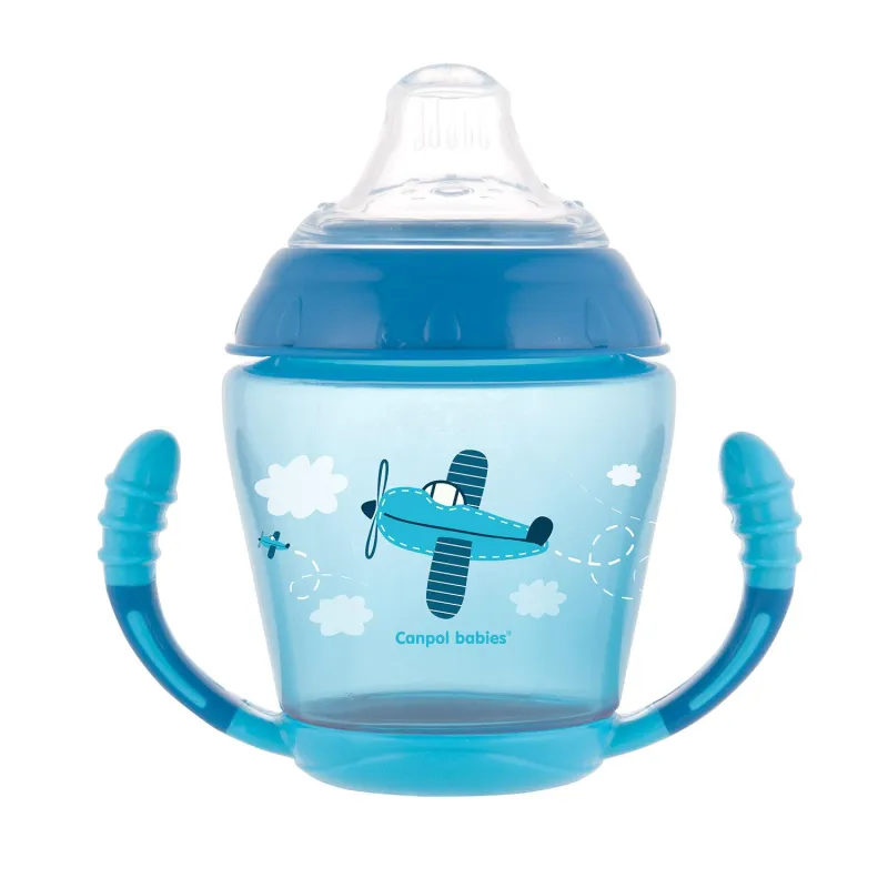 KUBEK NIEKAPEK Z UCHWYTAMI NIEBIESKI SAMOLOT 230 ML, 9M+