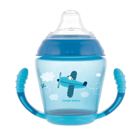 KUBEK NIEKAPEK Z UCHWYTAMI NIEBIESKI SAMOLOT 230 ML, 9M+