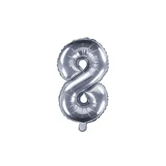 Balon Foliowy Cyfra 8 Srebrny 35 Cm