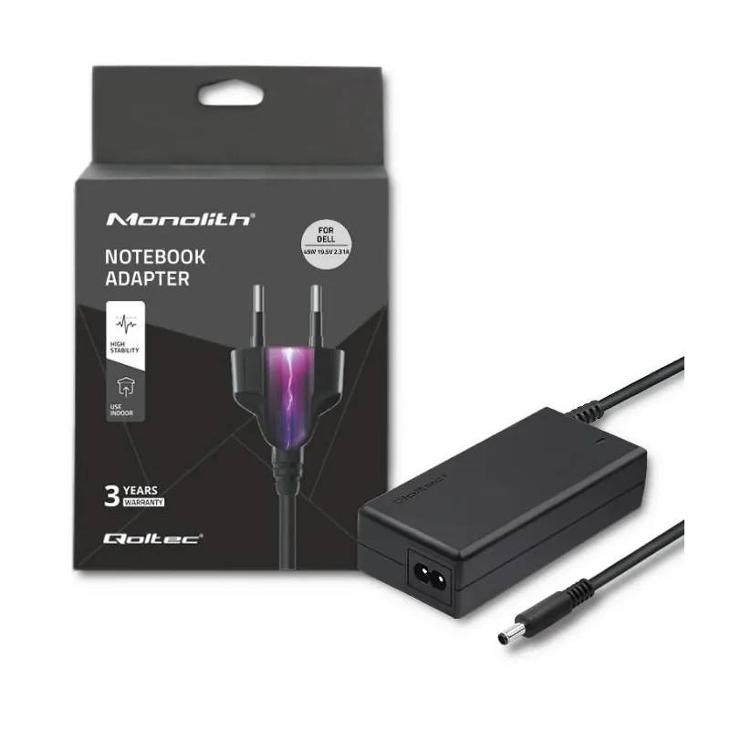 ZASILACZ DO LAPTOPA DELL 45W 19.5V  2.31A  4.5*3.0+PIN + KABEL ZASILAJĄCY MONOLITH