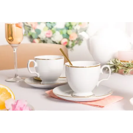 Filiżanki Do Kawy I Herbaty Porcelanowe Ze Spodkami Mariapaula Złota Linia Białe 2 Sztuki