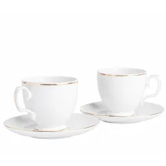 FILIŻANKI DO KAWY I HERBATY PORCELANOWE ZE SPODKAMI MARIAPAULA ZŁOTA LINIA BIAŁE 2 SZTUKI
