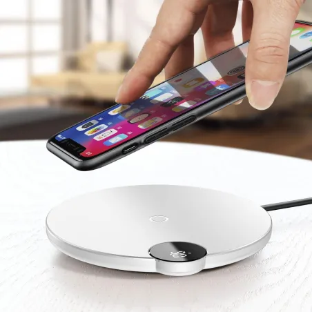 ŁADOWARKA INDUKCYJNA QI BASEUS DIGITAL LED DISPLAY WIRELESS CHARGER WXSX-02, 1 X LIGHTNING BIAŁA