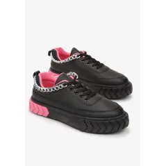 Czarne Sneakersy Na Tłoczonej Platformie Ozdobione Łańcuchem Rozmiar 39