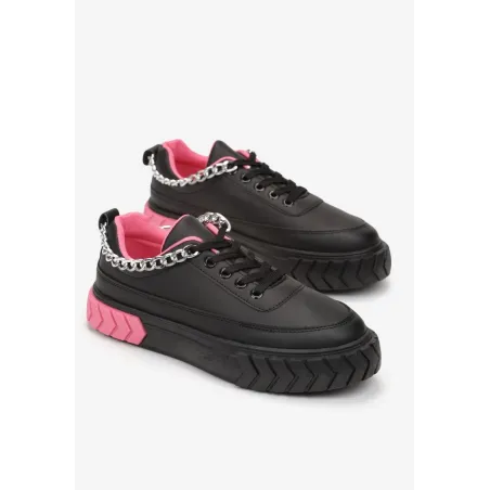 Czarne Sneakersy Na Tłoczonej Platformie Ozdobione Łańcuchem Rozmiar 39