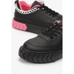 CZARNE SNEAKERSY NA TŁOCZONEJ PLATFORMIE OZDOBIONE ŁAŃCUCHEM ROZMIAR 39