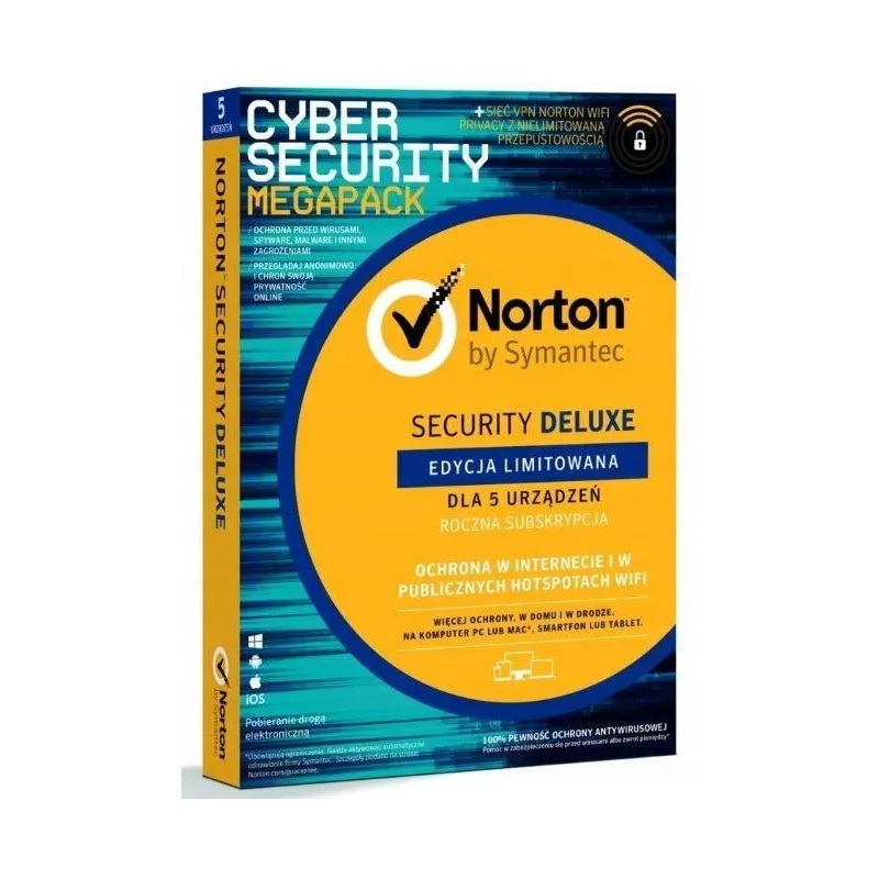 SYMANTEC NORTON SECURITY 3.0 DELUXE + WIFI PRIVACY 1.0 21386356 1 UŻYTKOWNIK/5 URZĄDZEŃ 1 ROK PL