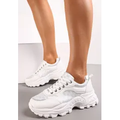 BIAŁE SNEAKERSY Z METALICZNA NITKĄ NA GRUBEJ PODESZWIE ROZMIAR 38