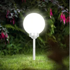 LAMPA OGRODOWA SOLARNA LED MLECZNA KULA 20 CM SASKA GARDEN