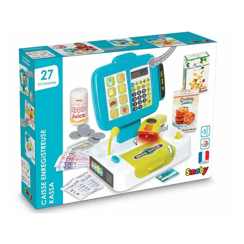 KASA SKLEPOWA ELEKTRONICZNA  Z AKCESORIAMI  NIEBIESKA SMOBY 3+