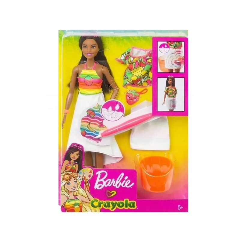 BARBIE CRAYOLA OWOCOWE WZORY LALKA Z AKCESORIAMI I WODNYM PĘDZELKIEM 5+