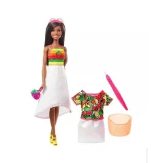 BARBIE CRAYOLA OWOCOWE WZORY LALKA Z AKCESORIAMI I WODNYM PĘDZELKIEM 5+