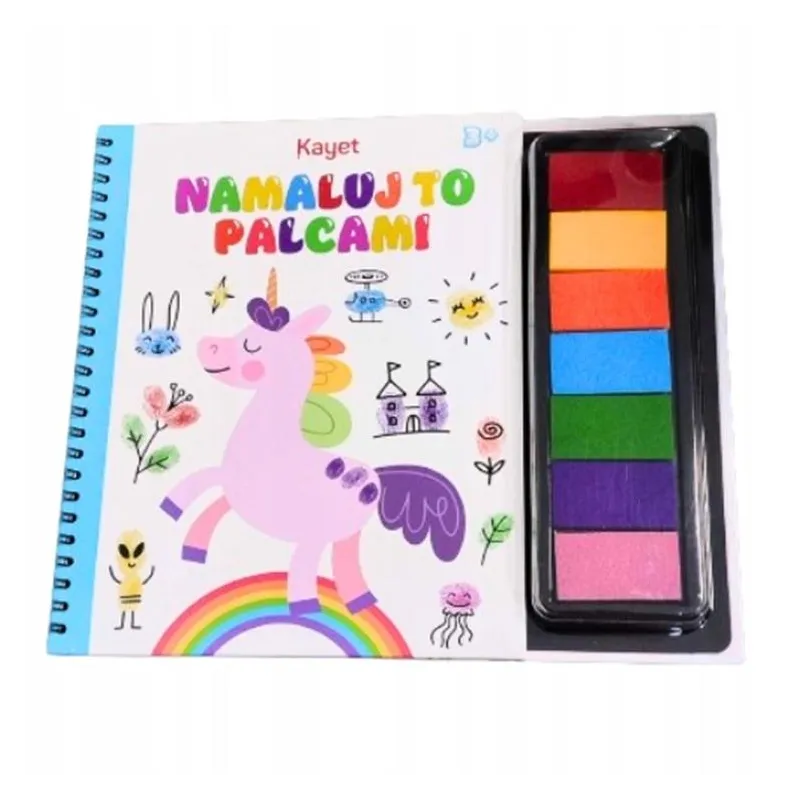 JEDNOROŻEC NAMALUJ TO PALCAMI KOLOROWANKA Z FARBKAMI 3+