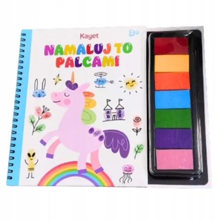 JEDNOROŻEC NAMALUJ TO PALCAMI KOLOROWANKA Z FARBKAMI 3+