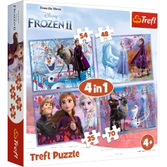KRAINA LODU PODRÓŻ W NIEZNANE PUZZLE 4W1 FROZEN 35, 48, 54, 70 ELEMENTÓW DISNEY 4+