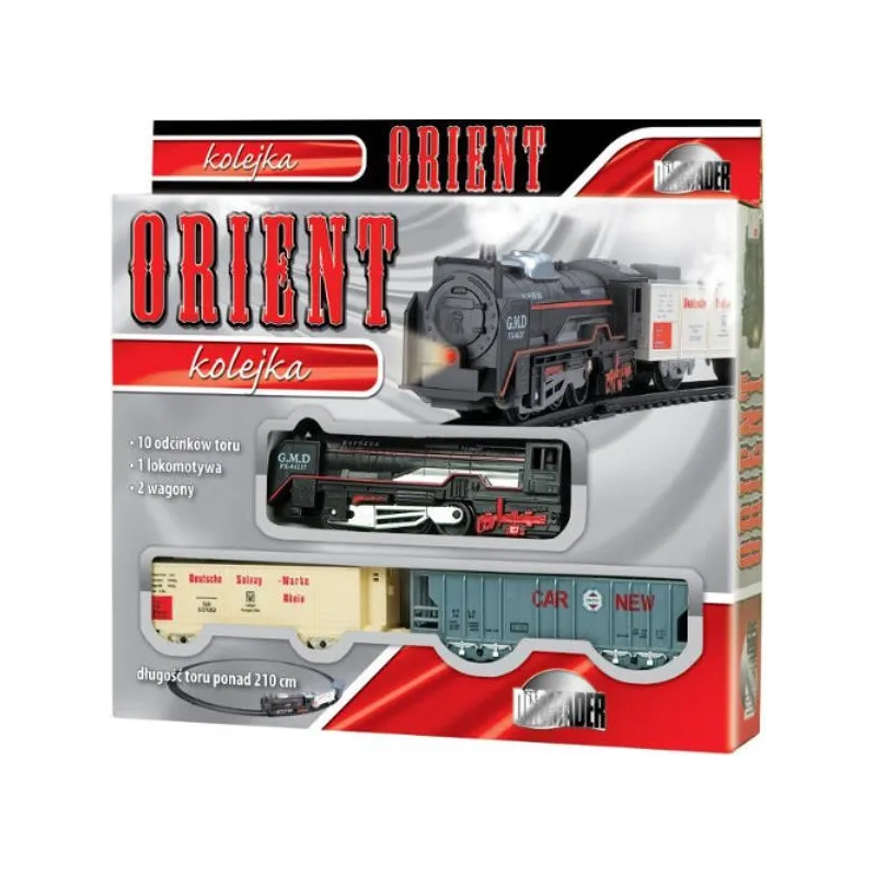 KOLEJKA ORIENT NA BATERIE LOKOMOTYWA + DWA WAGONY + TORY 210 CM